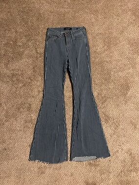 Judy Blue Navy & White Striped Wide Leg Jeans